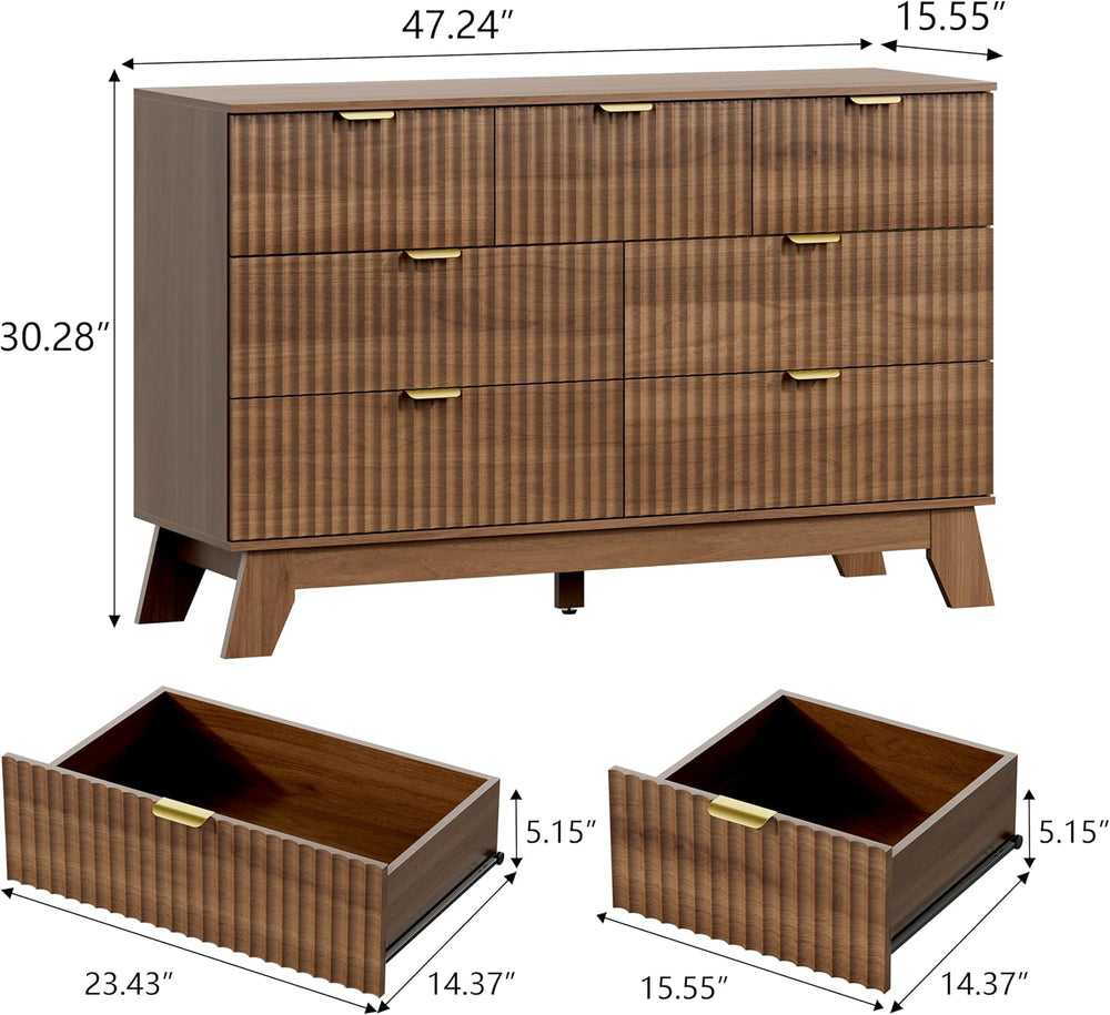 Wodeer 7 Drawer Fluted Dresser for Bedroom, Mid Century Modern Wooden Dresser...