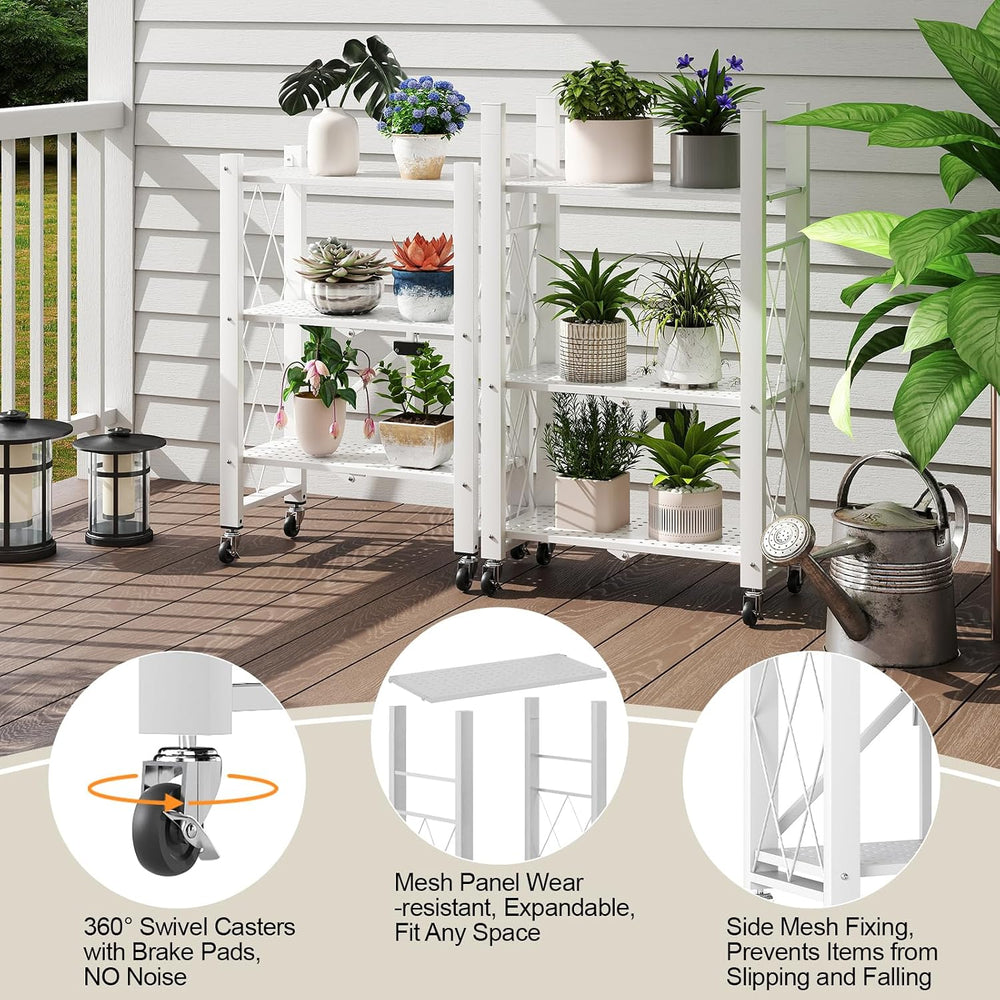 6-Tier Foldable Storage Shelves with Wheels, Folding Metal Shelf Unit