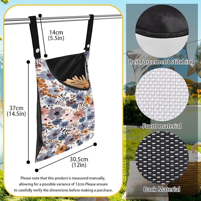 Blue Flowers Clothespin Organizer Bag Hanging Laundry Bag Portable Clothespin - Image 6