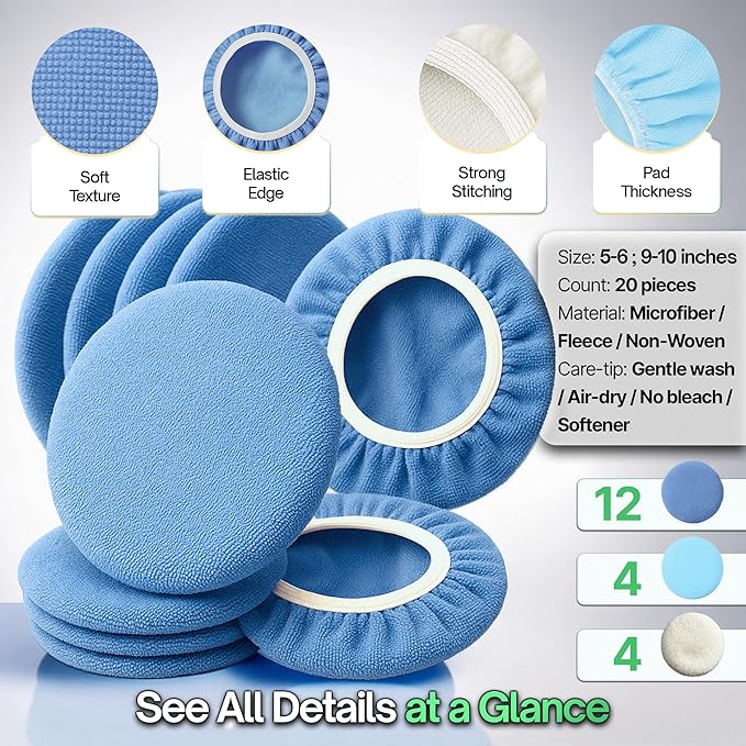20 Pack Buffing Pads, Polishing Pad Covers, Microfiber & Wool - Image 6