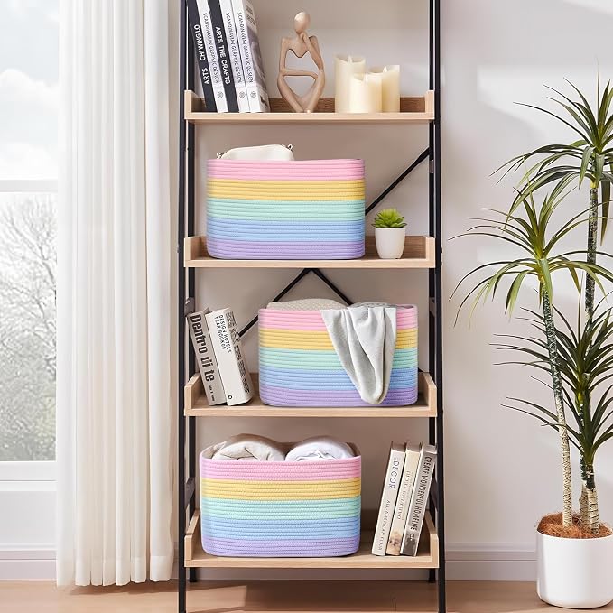 Shelf Baskets for Organizing, Woven Storage Basket for Shelves，Cotton Rope - Image 3