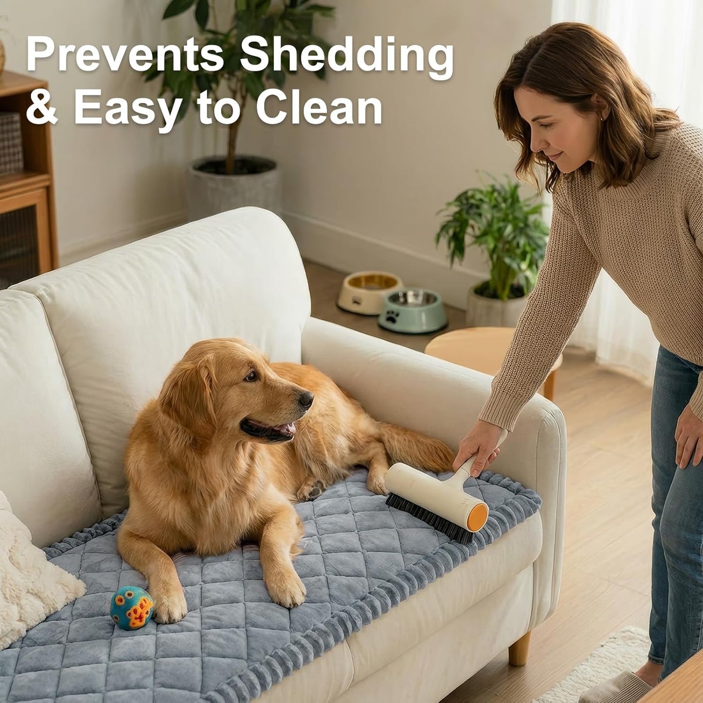 Smiry Couch Cover for Dogs, Non Slip Washable Pet Sofa Protector for Large Dogs, Cats, Fuzzy Plush Sofa Covers for 2 Cushion Couch, Against Fur, Dirt & Scratch Resistant, Grey, 27.6"×59"