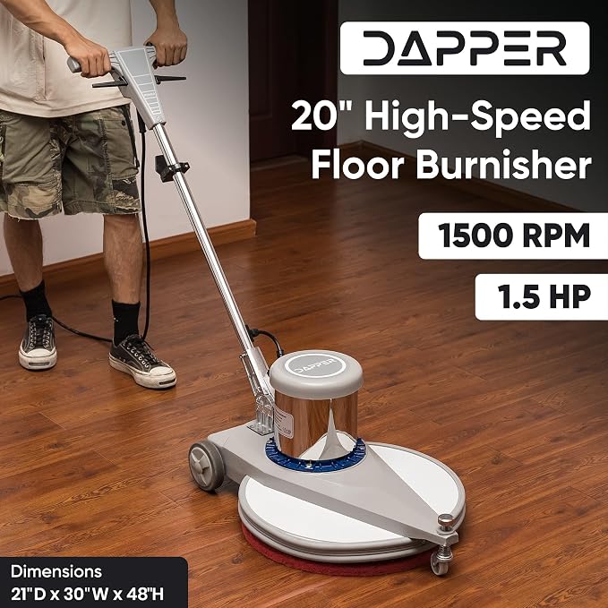 20" High-Speed Commercial Floor Burnisher, 1.5 HP, 1500 RPM, 40ft Cord - Image 2