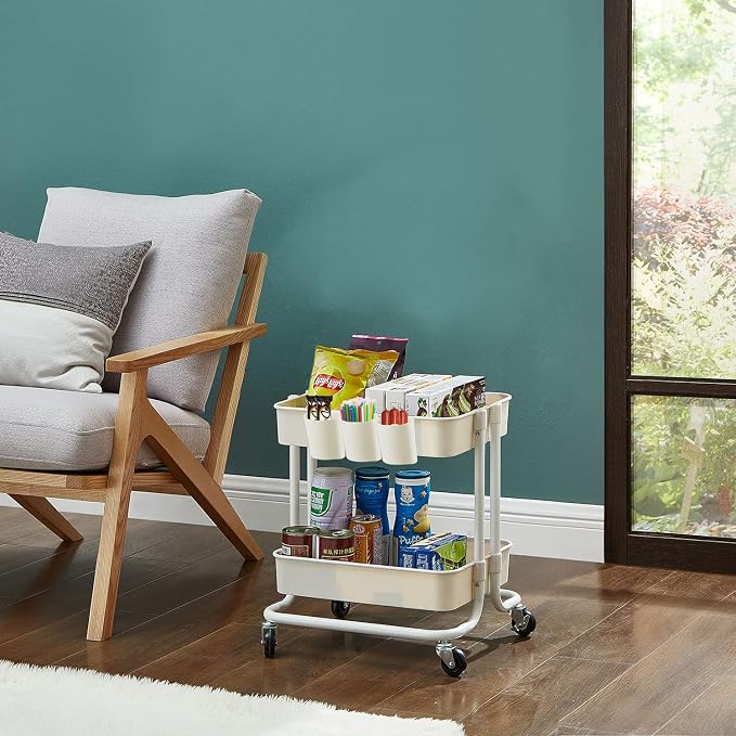 2-Tier Utility Rolling Cart Storage Sofa Side Table - Image 2