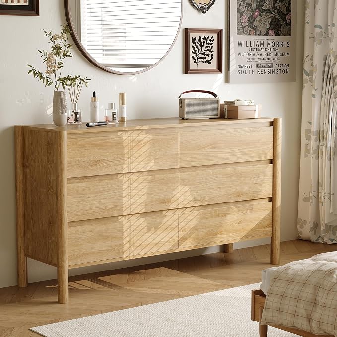 Dresser for Bedroom with 6 Drawers, Wooden TV Stand, Closet Clothes Organizer - Image 3