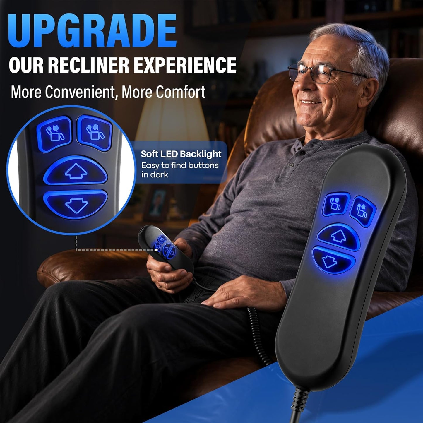 Lift Chair Remote Replacement, 4 Button 5 Pin Prong Power Motor Remote for Lift Chair & Recliner Replacement Parts, with LED Backlight, USB Charging Port, Recliner Hand Control
