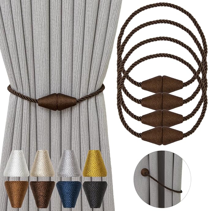 Magnetic Curtain Tiebacks 4 Pack Outdoor Rope Curtain Tie Backs Decorative by CurtainTiebacks
