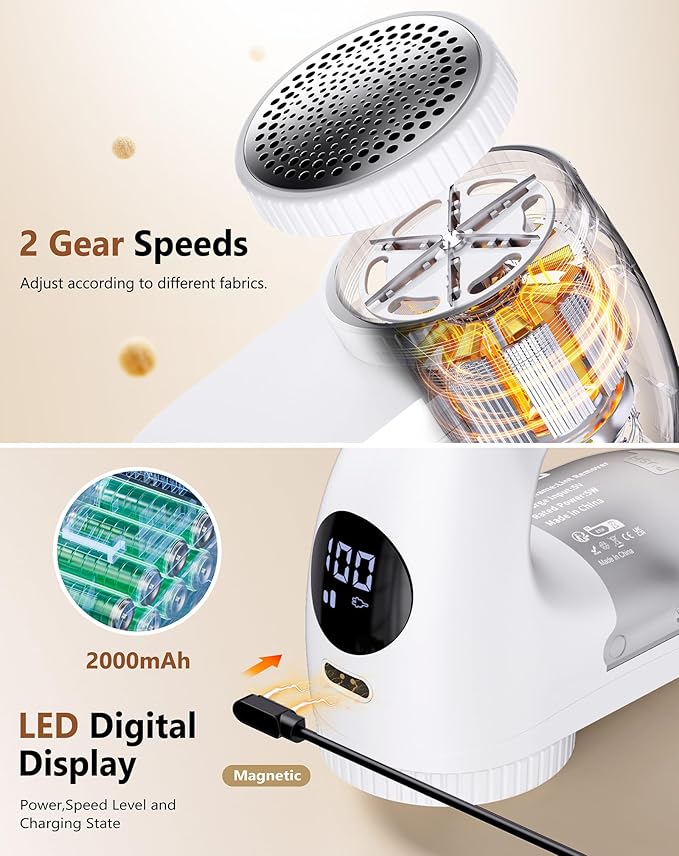 IPX6 Waterproof Washable Electric Fabric Shaver and Lint Remover, Rechargeable - Image 5