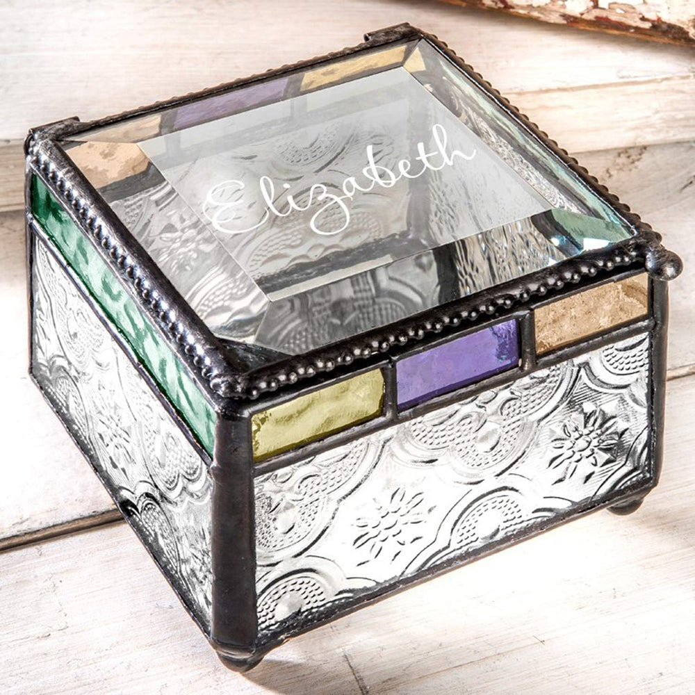 Personalized Jewelry Box Decorative Vanity Display Colorful Stained Glass Kee...