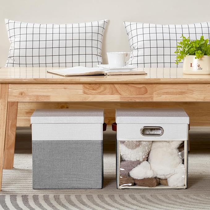 Fabric Storage Cubes with Clear Windows and Lids, Decorative Storage Boxes - Image 7