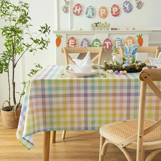 Waterproof Plaid Easter Tablecloth Fabric by Essifunia