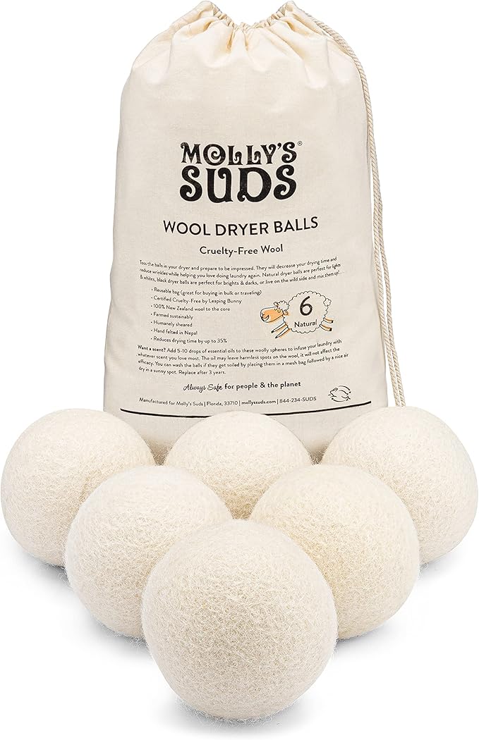 Molly's Suds Wool Dryer Balls | XL, Premium Organic Fabric Softener, by MollysSuds