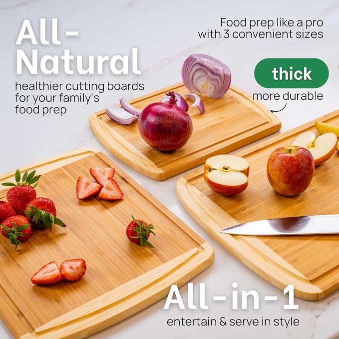 Extra Large Bamboo Cutting Board Set – Wood Cutting Boards - Image 5