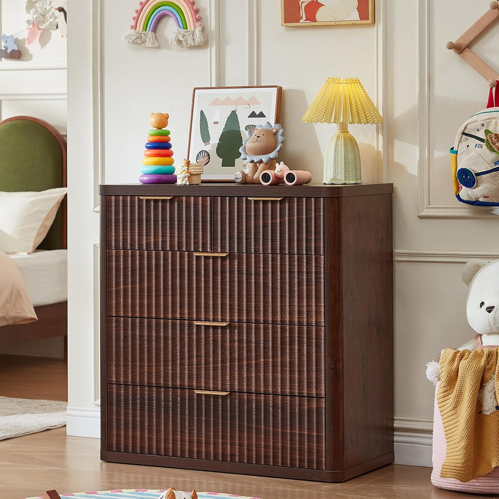 LEYAOYAO Fluted 5 Drawers Dresser for Bedroom Set of 2, 34" Tall Modern ...