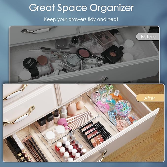 12 Pack Large Clear Plastic Drawer Organizer Set, Acrylic Bathroom Organizer - Image 2