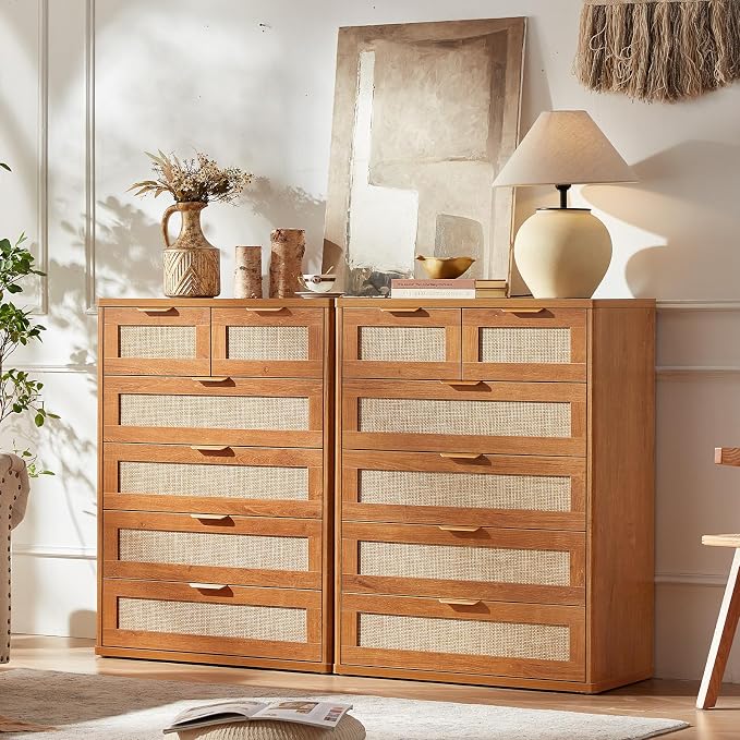 LEYAOYAO Rattan Dresser for Bedroom, Modern 6 Drawers Boho Dressers - Image 2