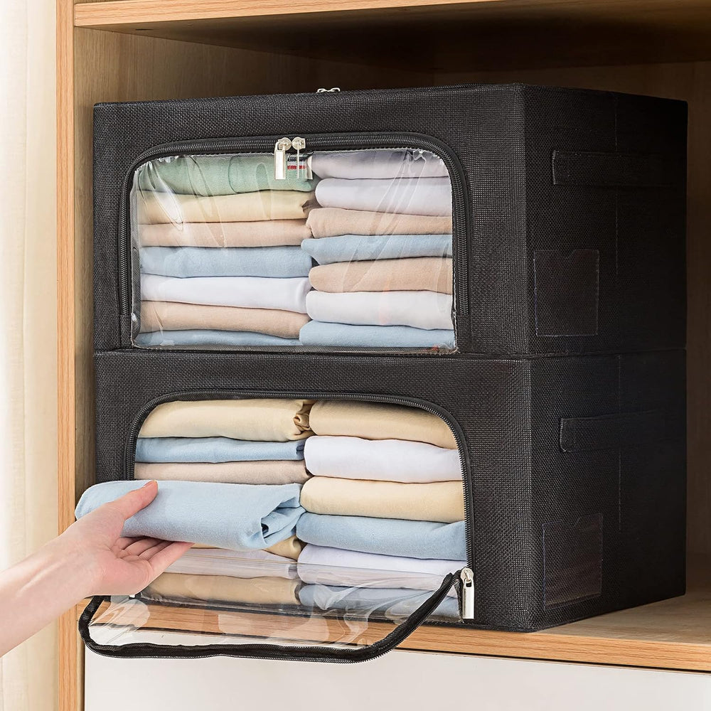 CYhom 3Pack Foldable Storage Bins - Frame Storage Box Linen Fabric Stackable ...