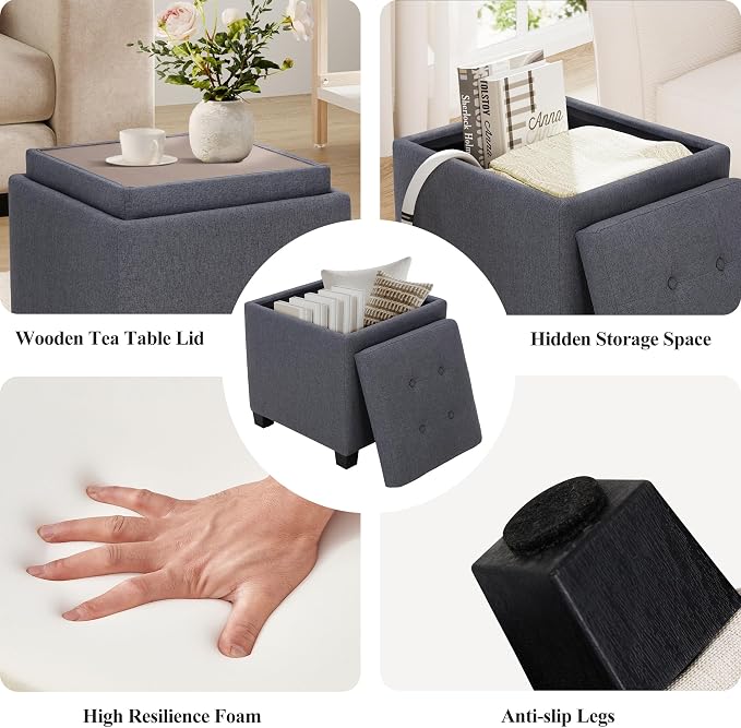 COLAMY Fabric Square Storage Ottoman - Image 4