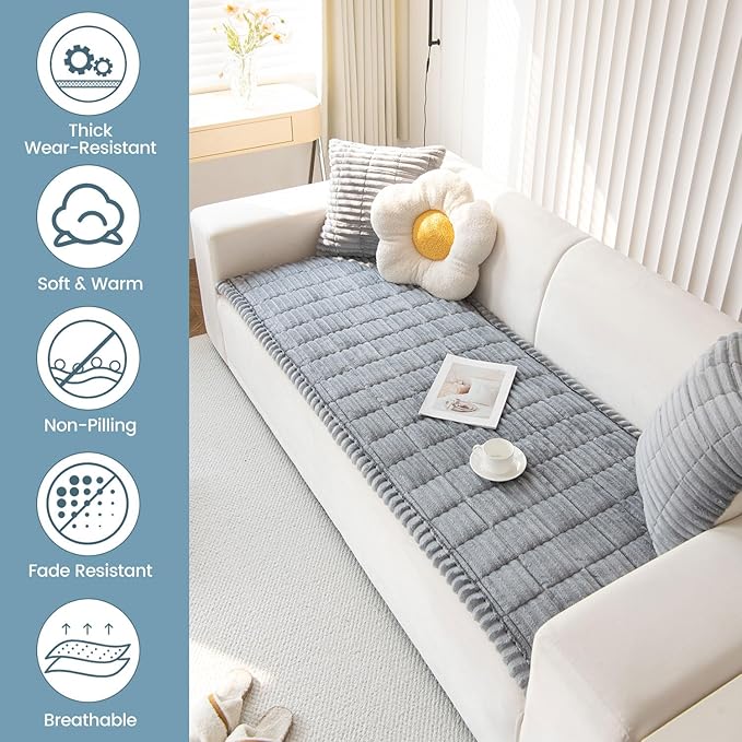 OTOB Couch Covers for 3 Cushion Sofa Pet Friendly, Plush Fuzzy Non Slip Sofa - Image 2