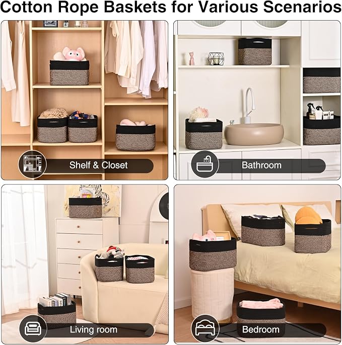 Small Storage Baskets for Organizing Shelves, Cotton Rope Basket for Storage - Image 4