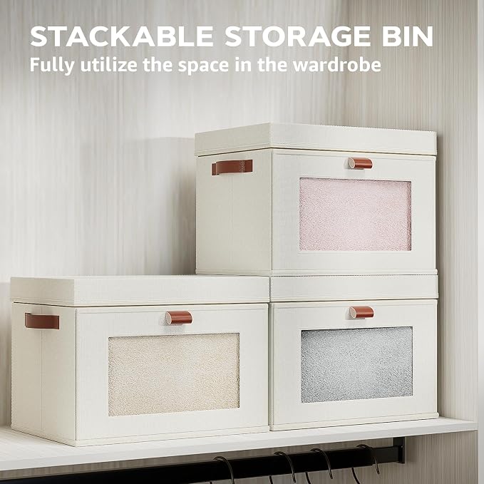 Large Storage Bins with Lids, Stackable&Collapsible Closet Storage Bins - Image 5
