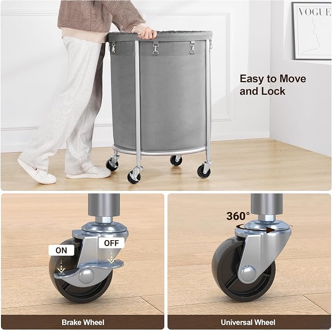 ELYKEN Laundry Basket with Wheels, 45 Gallons Rolling Laundry Hamper with - Image 4