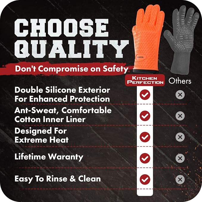 KITCHEN PERFECTION XL Silicone Smoker Oven Gloves-Extreme Heat Resistant BBQ - Image 8