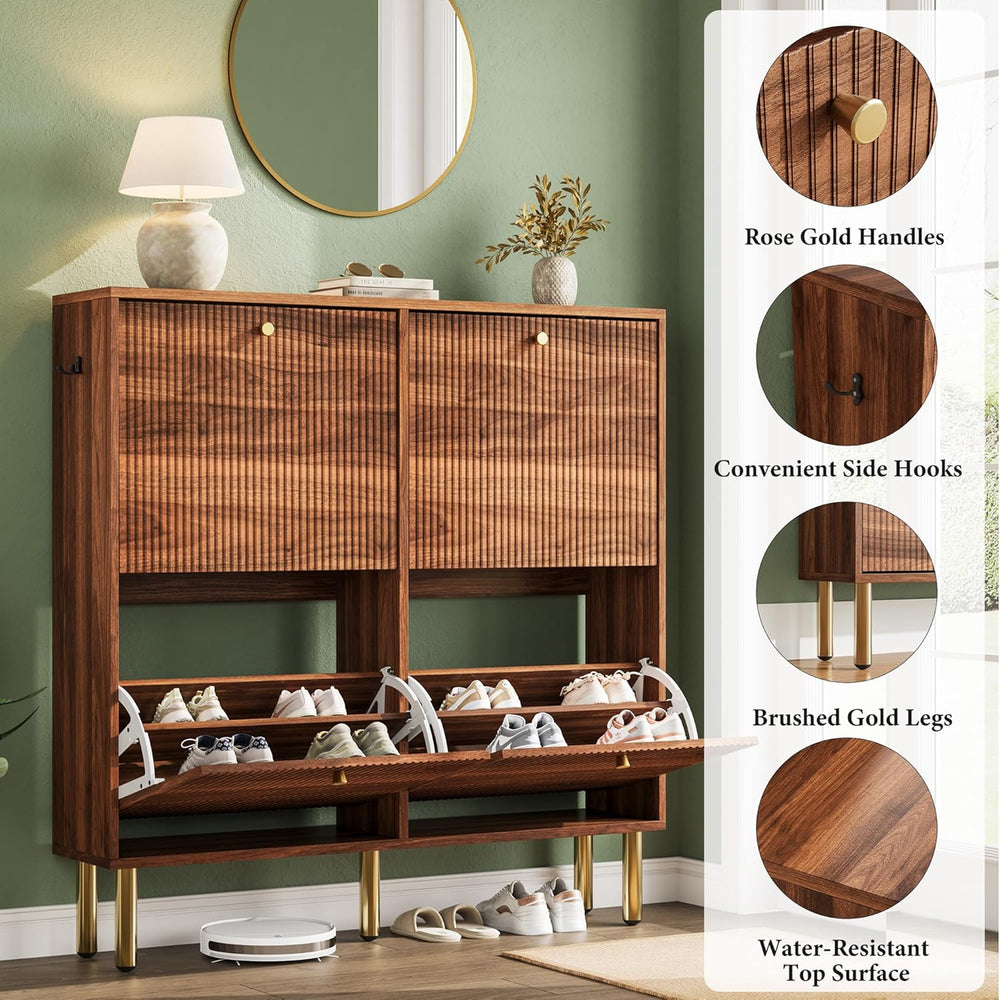 Nicetree Shoe Storage Cabinet for Entryway - 4 Flip Drawers Shoe Cabinet with...
