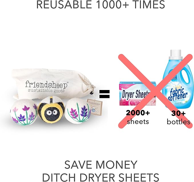 Friendsheep Wool Dryer Balls, Organic Reusable Fabric Softener Alternative - Image 3