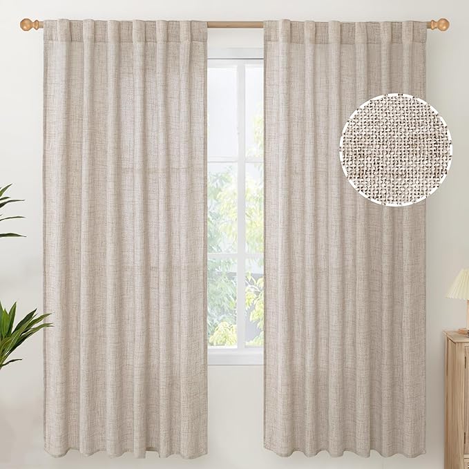 YoungsTex Linen Semi Sheer Curtains 72 Inch Length 2 Panels by YoungsTex