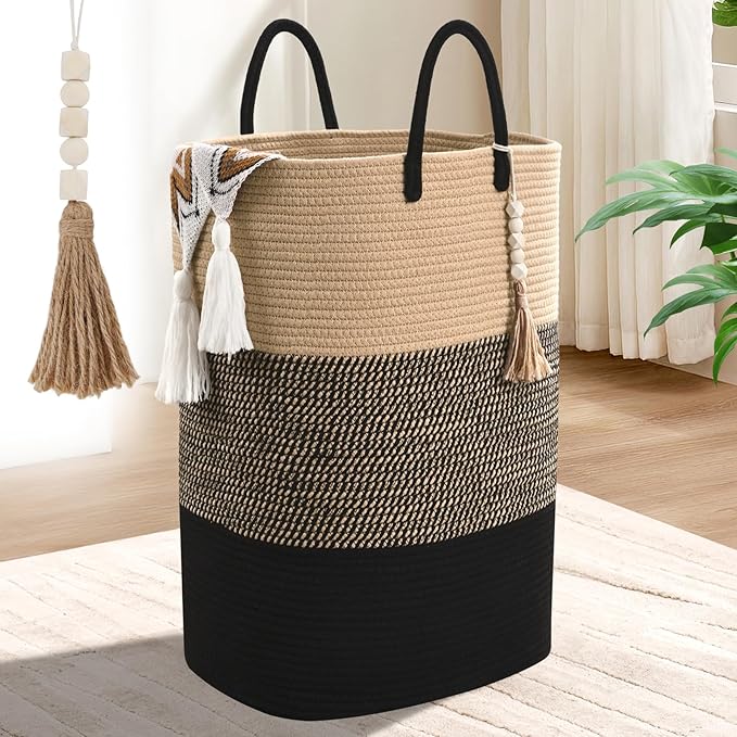 Woven Laundry Basket for Clothes, 80 L Large Rectangle Laundry Hampers by WENMER