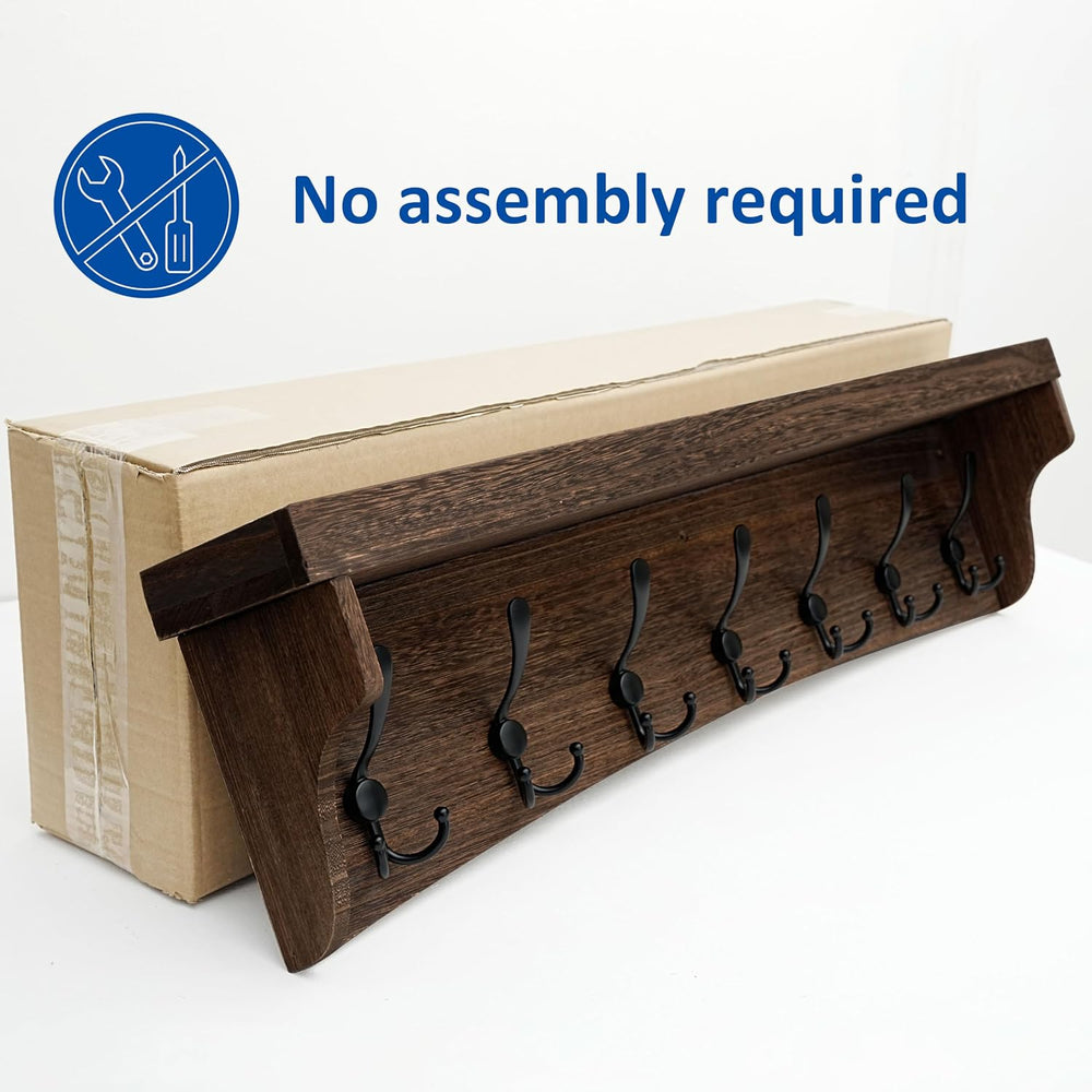 WEBI Rustic Coat Rack Wall Mount with Shelf,35" Long Wall Shelf with Hoo...