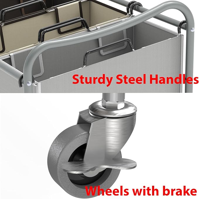 Simple Houseware Heavy Duty 3-Bag Laundry Sorter Rolling Cart - Image 4