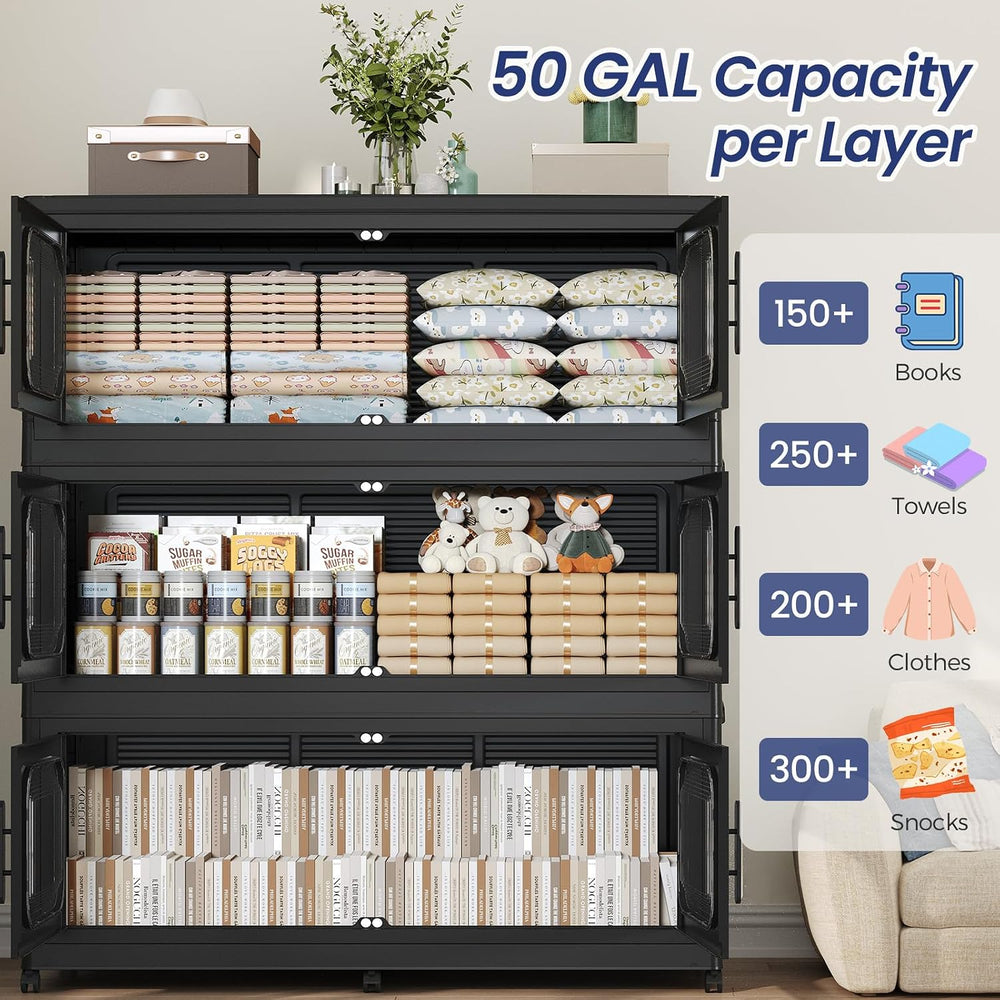 250Gal Extra Large Stackable Storage Bins with Lid & Wheels & Doors, ...