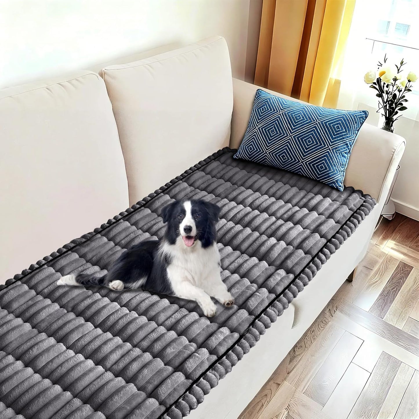 U-NICE HOME Fuzzy Couch Cover for 3 Cushion Couch, Dark Grey, 27.6''x70'' | Non-Slip, Washable, Couch cover for dog, Pet friendly, Furniture Protector