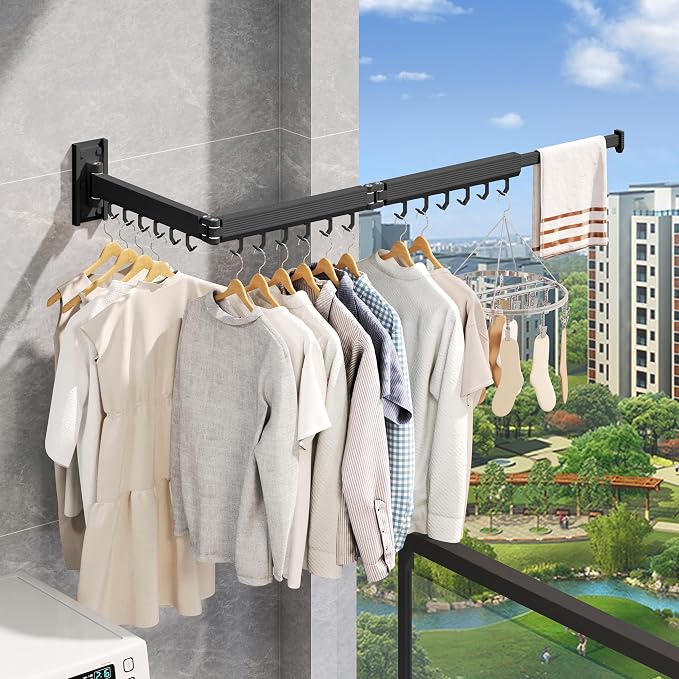 Wall Mounted Clothes Drying Rack, Collapsible Laundry Drying Rack, Retractable