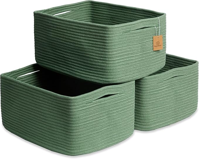 NaturalCozy Storage Baskets 16.8”x13”x7.6” Cotton Rope Woven Baskets by NaturalCozy