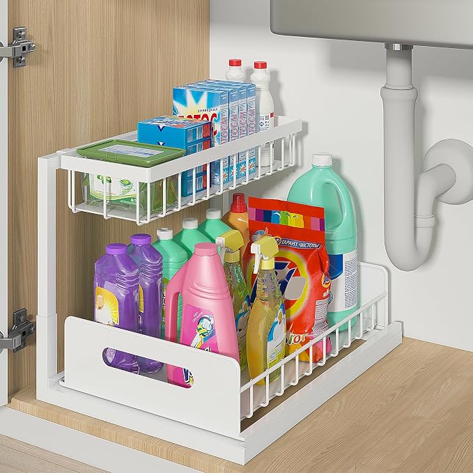 bukfen Under Sink Organizer, Pull Out Cabinet Organizer 2-Tier Slide Out by bukfen