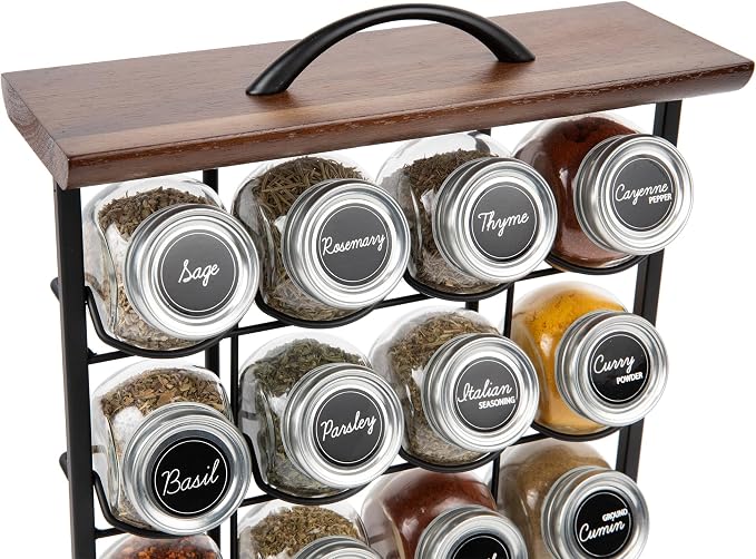 Orii 16 Jar Acacia Wood & Metal Wire Spice Rack - Image 9