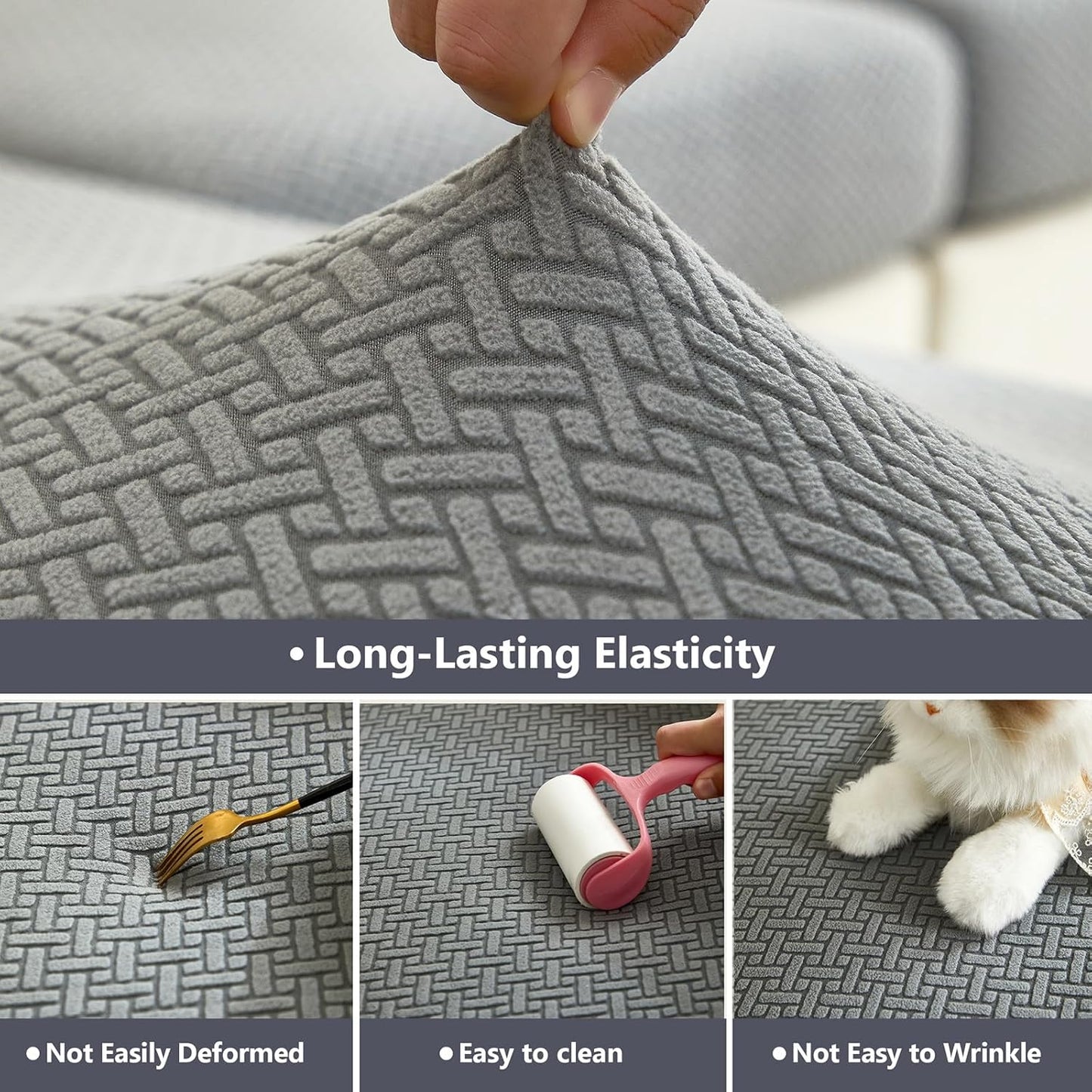 Yoovat Couch Cushion Covers for Sofa Couch Covers Wear-Resistant Universal Sofa Cover Washable Stretch for Sectional Slipcovers (Texture-Gray,Large Single Seat Cover)