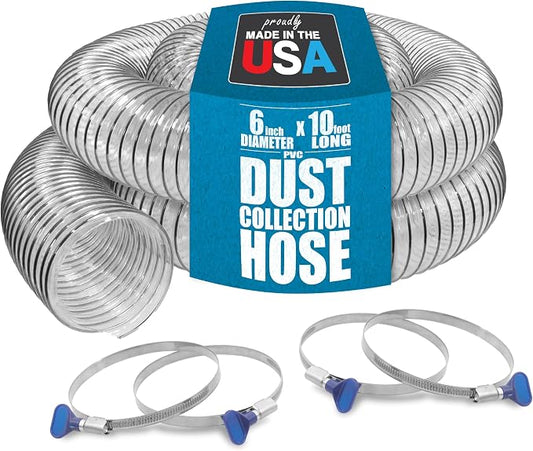 PVC Dust Collection Hose w/4 Thumbscrew Clamps, Puncture Resistant, Carbon by PeachtreeWoodworkingSupply