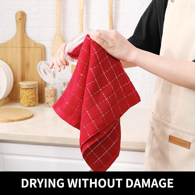 Homaxy 100% Cotton Terry Kitchen Towels, Checkered Designed, Soft and Super - Image 4