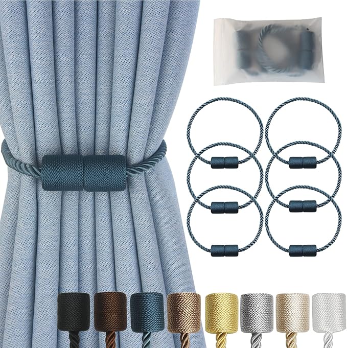 Magnetic Curtain Tiebacks 6 Pack Blue Curtain Rope Tieback Curtain Holders by CURTAINTIEBACKS