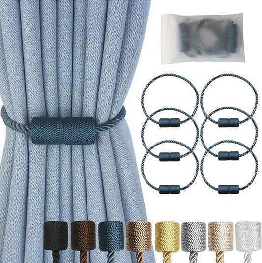 Magnetic Curtain Tiebacks 6 Pack Blue Curtain Rope Tieback Curtain Holders by CURTAINTIEBACKS