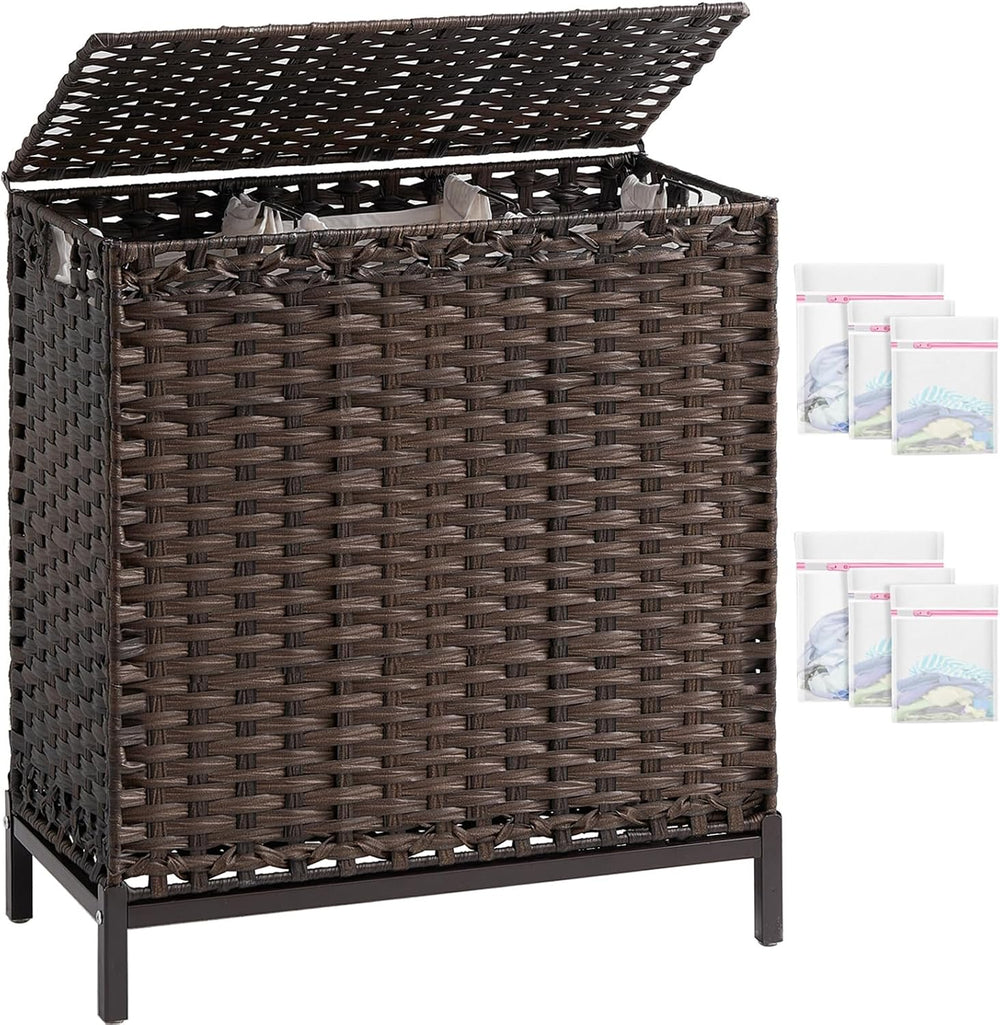 Laundry Hamper with Lid 132 L, Clothes Hamper with Lid, Handwoven Rattan