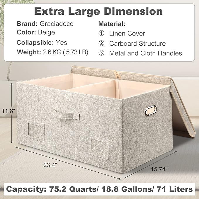 75 Quart Extra Large Decorative Collapsible Storage Bins - Image 2