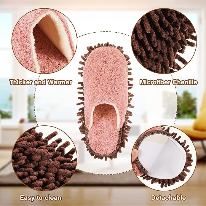 Jecery 2 Pair Microfiber Slippers Floor Cleaning Chenille Mop Slippers Base - Image 3