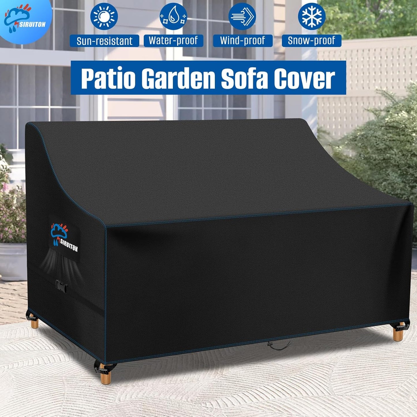 SIRUITON 2-Seat Garden Patio Sofa/Loveseat/Bench Cover 51.6" L x 27" W x 35" H,Heavy Duty 300D Oxford Waterproof Outdoor Sofa Cover,Lawn Patio Furniture Covers