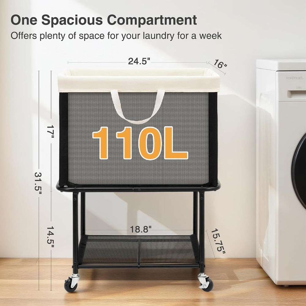 Rolling Laundry Hamper with Lockable Wheels, 29-Gallon (110L) Laundry Cart wi...