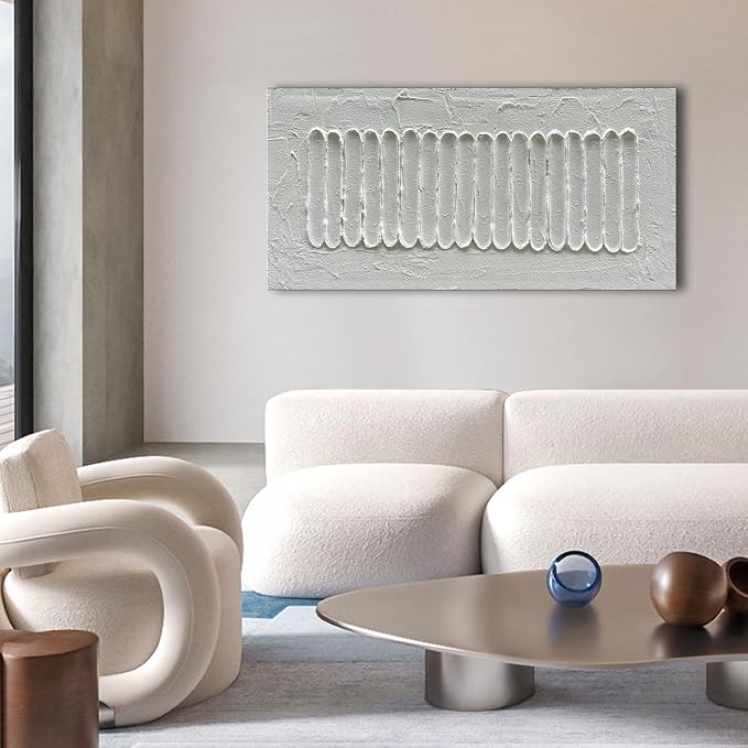 NANKAI Art 24x48 Inchs White Minimalist Art Oil Painting Hand Painted Thick - Image 3